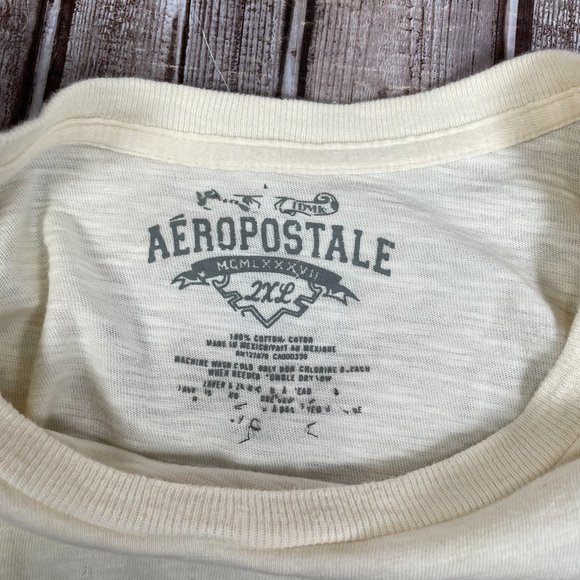 AEROPOSTALE Men's 2XL Short Sleeve Graphic T-Shirt Shirt Top Cream 100% Cotton - Picture 3 of 3